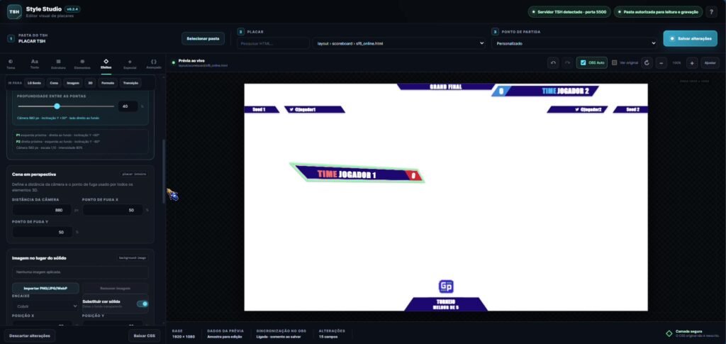 TSH Style Studio: editor visual de overlays para torneios no OBS